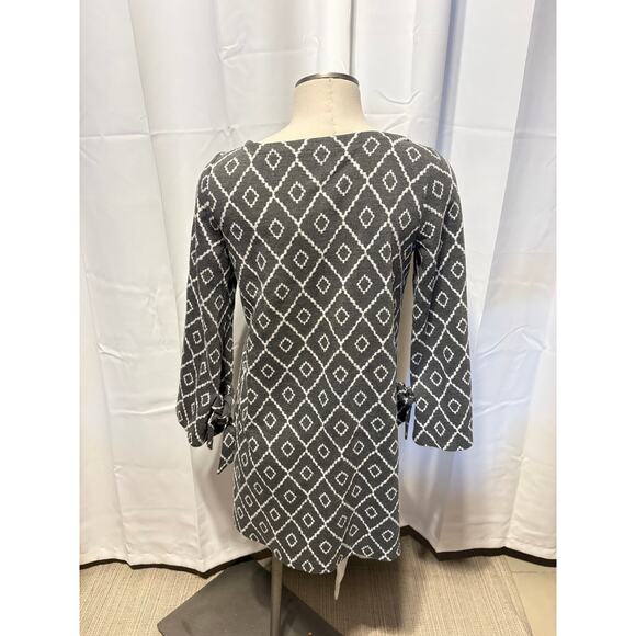 NWOT LOFT Gray Geometrical Midi Dress long sleeves Medium Petite - Picture 2 of 10